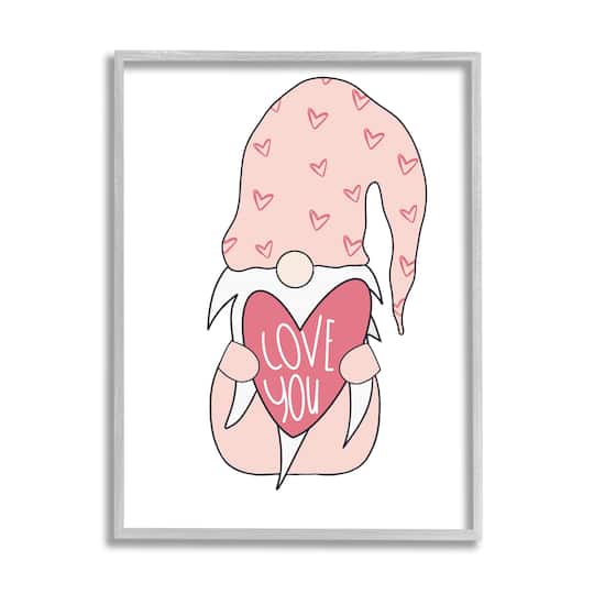 Stupell Industries Cute Pink Gnome Love You Sentiment Big Heart in Frame Wall Art